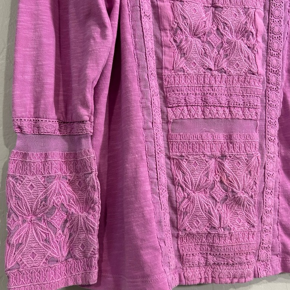 Soft Surroundings Pink Embroidered Long Sleeve Boho Top Size Large Feminine - Picture 2 of 6